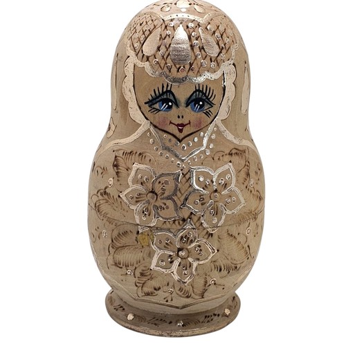 Vintage russische 5 Stück verschachtelte Puppen Matroschka Handbemalt/Holz verbrannt Ornament - Bild 2 von 4