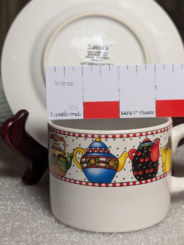 1994 Mary Engelbreit Afternoon Tea Sakura At Home Pattern Cup And Saucer Set - Picture 10 of 16