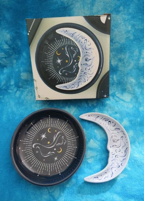 SOMETHING DIFFERENT Blue Moon Trinket Dish Wiccan Pagan Ceramic Stacking Jewellery or Altar Dishes