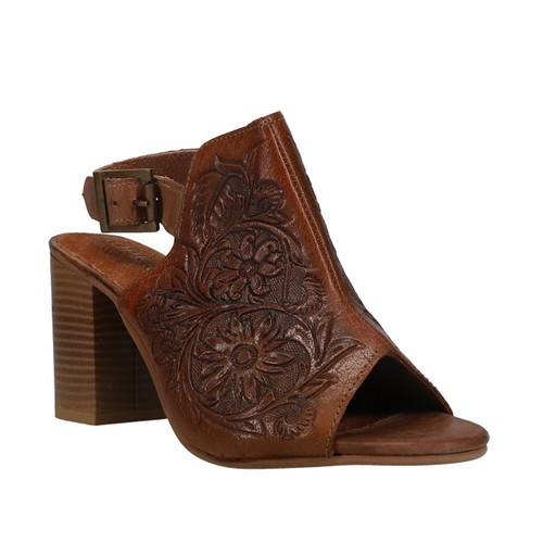 Roper Mika Floral Embossed Peep Toe Shootie Pumps Womens Brown Dress Casual 09-0 - Picture 2 of 7