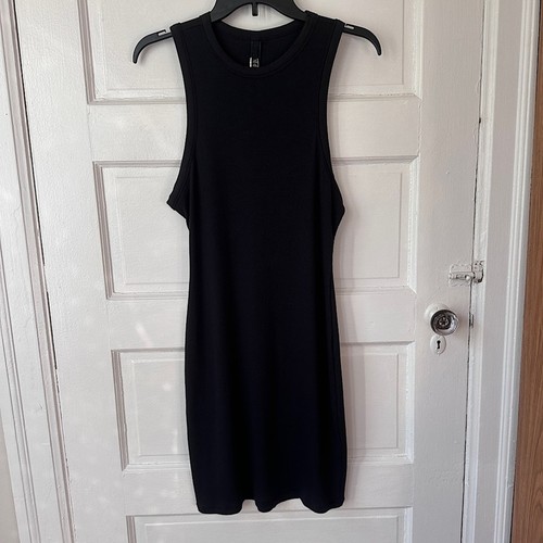 Skims NWT Black Cotton Ribbed Knit Tank Dress Lg Mini Minimalist Casual Stretch - Picture 4 of 13