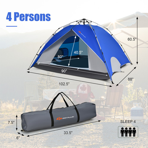 Goplus 4 Person Instant Pop-up Camping Tent 2-in-1 Double-Layer Waterproof Blue - Picture 2 of 9