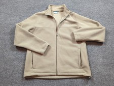 Columbia Jacket Men Large Beige Fleece Full Zip Pockets Hiking Hunt Long Sleeve