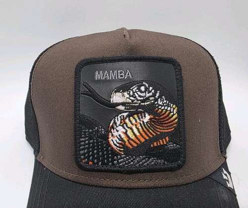 Goorin Bros Mamba Truckermütze Schlange schwarz Netz Druckknopflasche verstellbar The Farm neu mit Etikett - Bild 3 von 7