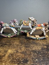 Set of three white rocking horses sparkly