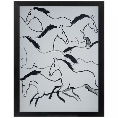 Abstract Expressionism Horse Roundup 9 x 12 Colorful  Painting Modern Street Art