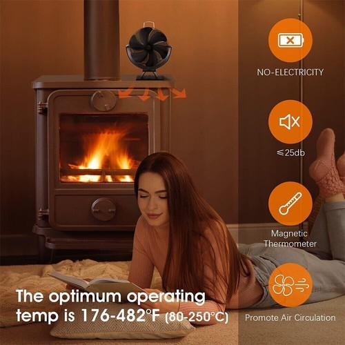 6 Flügel Stromloser Kaminofen Ventilator Ofenventilator Stove Fan Gebläse Lüfter - Bild 8 von 20