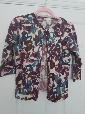 Sarah Spencer Lammwolle Angora Kaninchenhaar Blumen Strickjacke 3/4 Ärmel Large - Bild 1 von 3