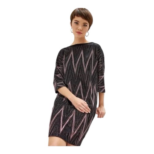 Vestido MISSONI M Metálico Negro Tejido, Talla Pequeña, Cuello Barco Zig-Zag Media Manga - Imagen 2 de 23