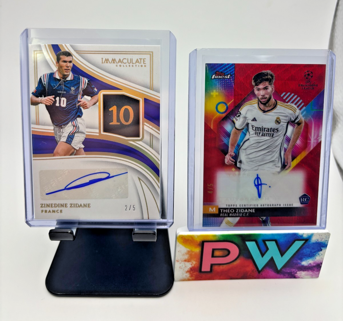 ZINEDINE ZIDANE THEO ZIDANE LOT. IMMACULATE AUTO GOLD /5 AND FINEST AUTO RED /5