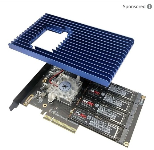 Quad PCIe NVMe M.2 SSD Adapter Card-PCI with Aluminum Housing Express 3.0 x8...