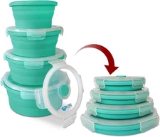 Collapsible Bowls for Camping, Set of 4 Silicone Food Round, mint green/blue 