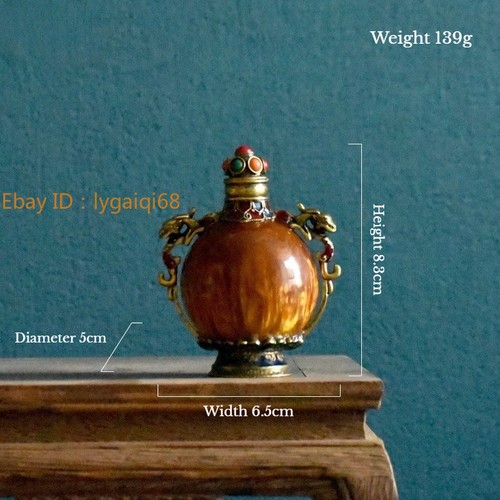 Chinese Style Vintage Snuff Bottle Cloisonne Luminous Stone Inlaid Decor - Picture 34 of 37