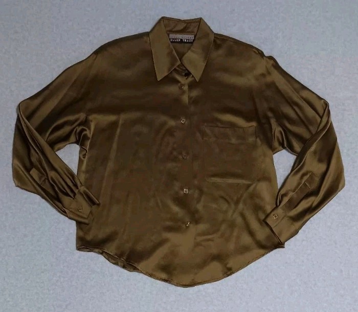 Linda Allard Ellen Tracy 100% Silk Long Sleeve Button Up Blouse Womens Size...