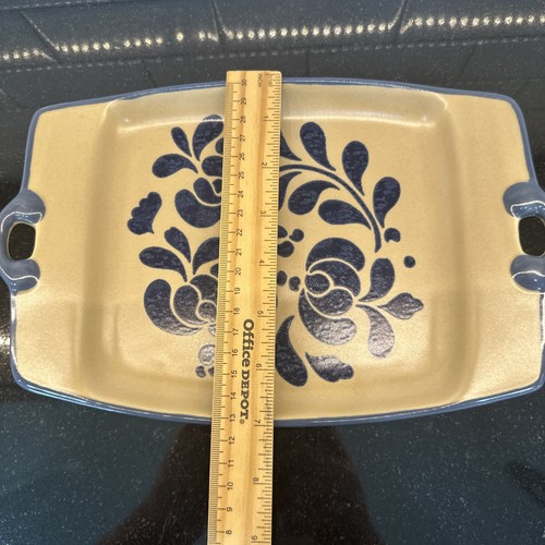Set Of 3 Pfaltzgraff Folk Art Rectangular Serving Tray With Handles Beige & Blue - Picture 14 of 17