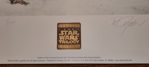 Star Wars Battle of Hoth: Empire Strikes Back Lithograph #5/1500 By Dave Dorman - Picture 5 of 5