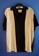 Vintage Waikiki Shirt Mens Large Black White Hawaiian Surfer Aloha Bowler Style