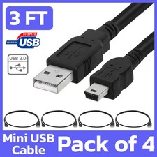 4 Pack Mini USB Cable 3FT USB 2.0 A to B Cord Data Sync Charge GoPro POS Machine