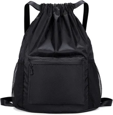 Drawstring Backpack Gym Bag with Water Bottle Pocket, Waterproof Sports Sack