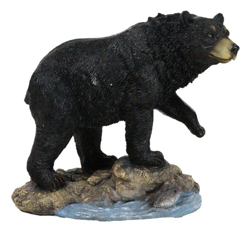 Rustikale Tierwelt Wald Schwarzbär Angeln am Felsen Flussufer Figur Deko - Bild 6 von 9
