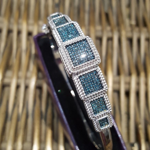 Bracciale in argento sterling 925, braccialetto con diamanti blu naturali, 8,2", polso grande - Foto 5 di 8