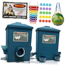Automatic Port Chicken Feeder and Cup Waterer Set - Chicken Coop Accessories, 