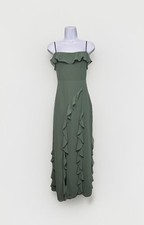Azazie x Barbie 1001 Chiffon Ruffle Column Maxi Dress A0 Sage Green
