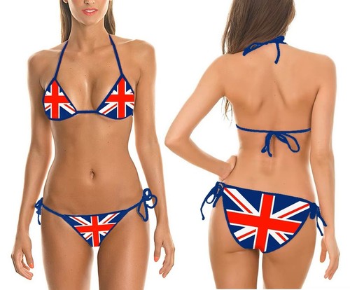 Union Jack Flag Tie Up String Bikini red white blue 2 piece GB top bottoms set - 第 9/12 張圖片