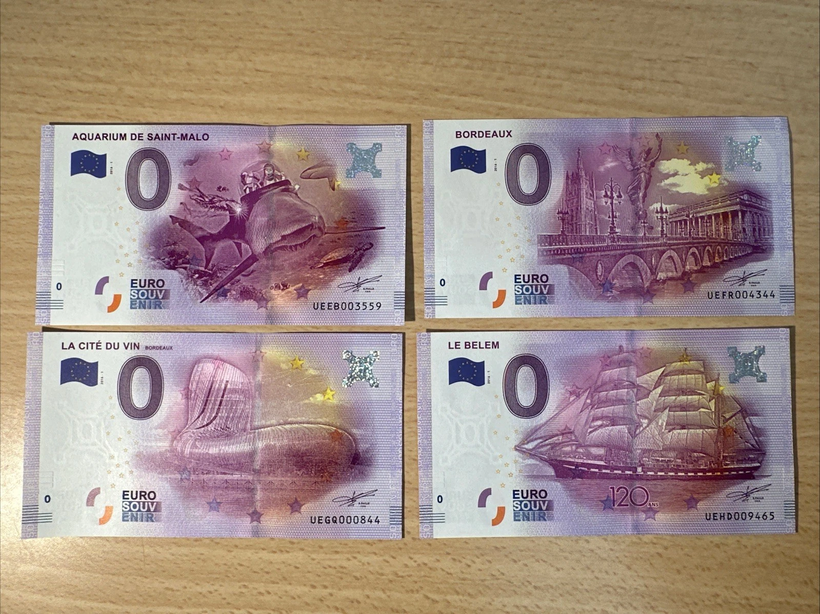 Lot 4 Billets  Zéro 0 € Euro Touristique / Souvenir 2016-1