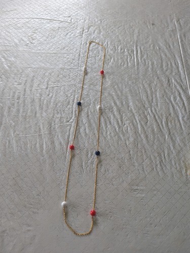 Vintage 1970s Gold Tone Chain, With Red White And Blue Bead Necklace - Picture 5 of 6