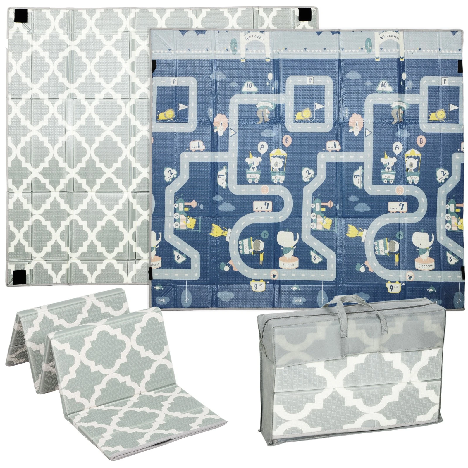 AIYAPLAY Foldable Baby Play Mat, Baby Playpen, Traffic & Grey Diamond Theme
