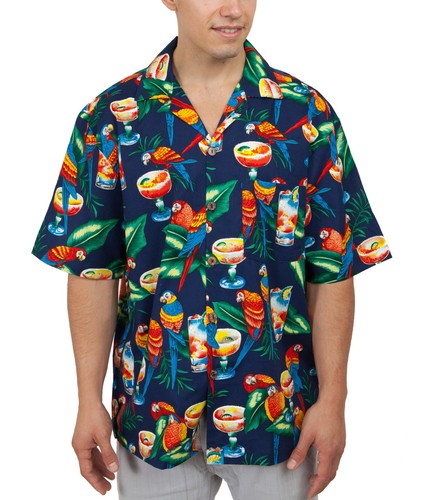 Benny's Parrots Margaritas Hawaiian Shirt, Navy - Picture 1 of 4