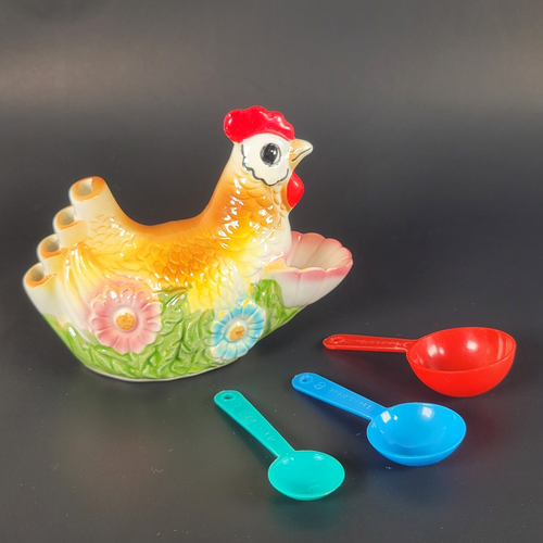 Vintage 1950s Chicken Hen Measuring Spoon & Ring Holder ~ Missing 1 spoon - Picture 5 of 17