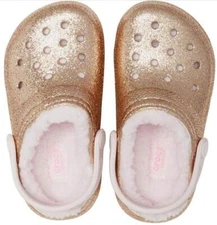 Crocs Kids Classic Lined Glitter Clog BRAND NEW Gold w Pink Lining C4-11  207463