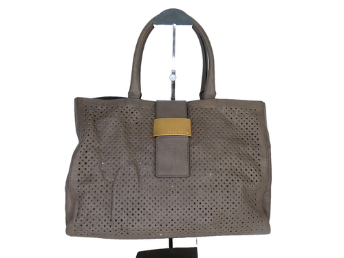 Coccinelle Bag Tote Perforated Leather Taupe Medium Shoulder Bag Italian - Picture 4 of 24