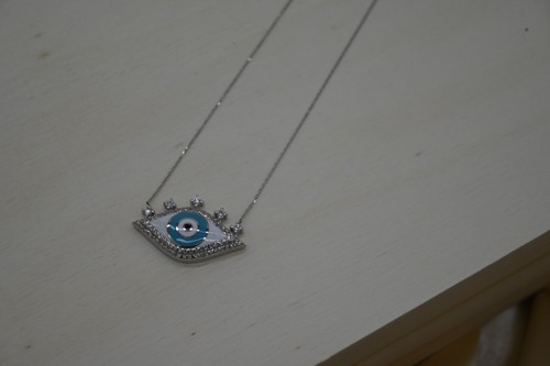 Real Diamond Evil Eye Necklace Natural Diamond With 14K Real White Gold - Picture 14 of 20