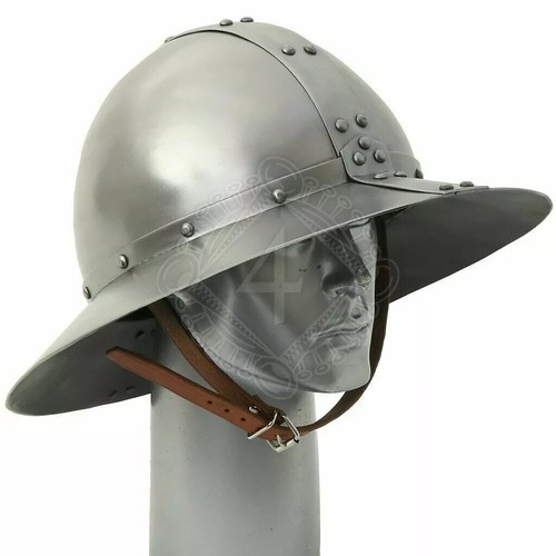 π18 gauge Steel Medieval Knight Kettle hat Helmet Warrior Christmas Costume gif - Picture 6 of 11