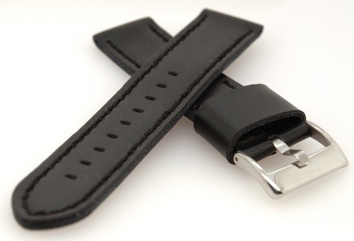 Correa de reloj de microfibra/cuero con acolchado ligero, costura negra hebilla de plata - Imagen 1 de 3