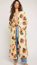 Free People Jorja Duster Kimono Size S Orange Pink Floral Boho Coverup Cardigan