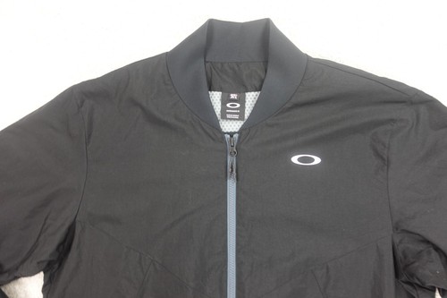 Oakley Bomber Jacket Mens Large Black Full Zip Nylon Tech Spell Out Logo - Picture 2 of 9