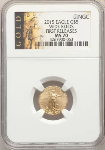 2015 GOLD - 1/10oz $5 American Eagle - 1st STRIKE- SCARCE WIDE REEDS - NGC MS70!