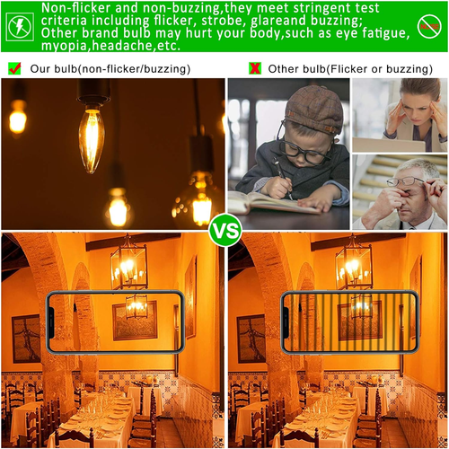 Dimmable 4W 2200K Amber CA10 Led Bulb E12 Candelabra Led 250Lm, Warm White, 40W - Picture 3 of 7