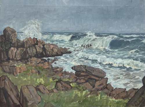 Impressionist Ewald Grauengaard 1989-1962 Rocky Coast Meeresbrandung Oil - Bild 1 von 13