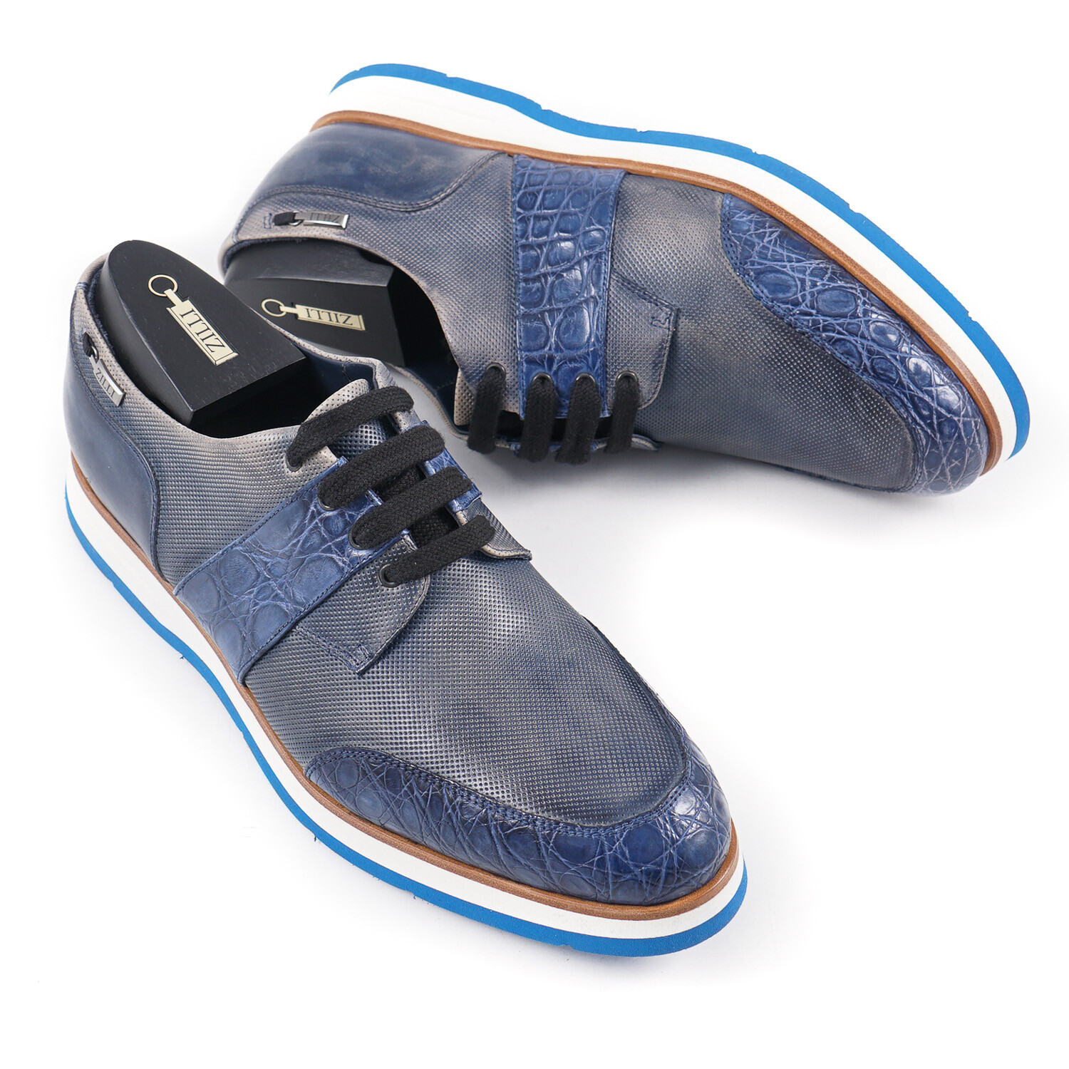 SAOLA Scarpe Zilli Scarpe Sportive Derby US 8 (UK 7) in pelle di vitello perforate e coccodrillo