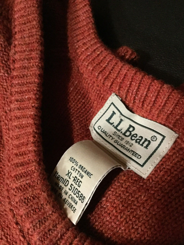 LL Bean Mens Sweater Cotton Crewneck Pullover Fisherman Size XL Orange VTG NWOT - Picture 2 of 5