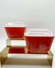 Vintage Small 1 1/2 Cup Red Refrigerator Dish with Lid - Set of 2