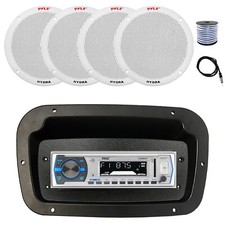 Pyle Marine Radio, Spa Bezel,Adapter, Antenna,Wire, 4x 6.5'' 400W White Speaker