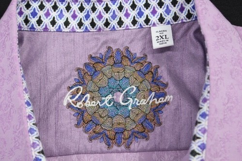 Camisa Robert Graham Para Hombres 2XL Floral Abotonada Manga Corta Calce Clásico Lavanda - Imagen 3 de 10