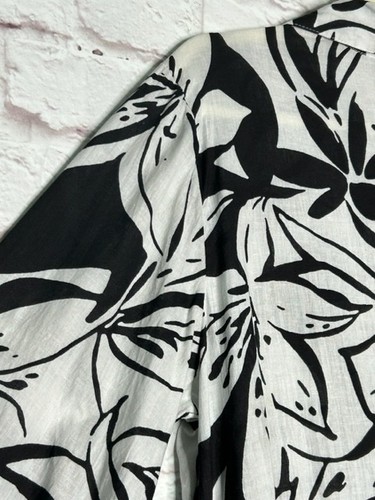 XL/1X/2X/3X nuovo nero bianco floreale cotone camicia abito spolverino copricostume spiaggia - Foto 19 di 23