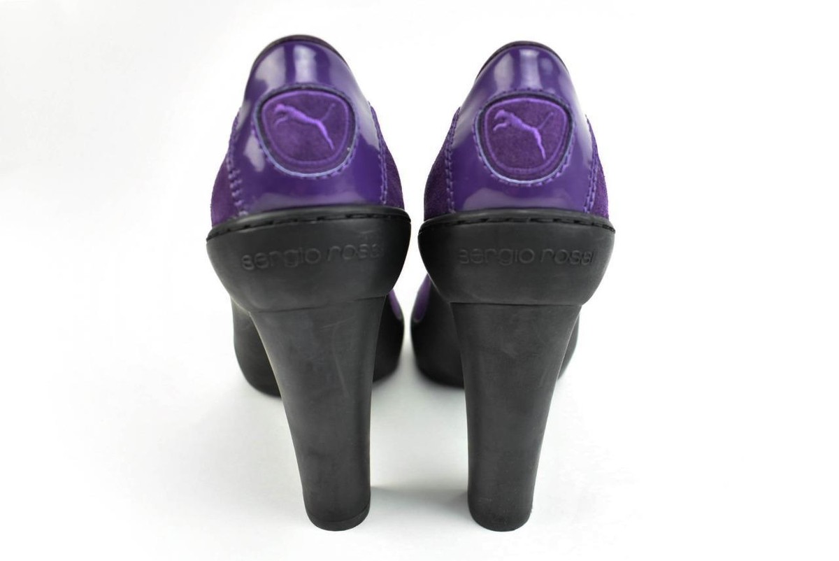 SERGIO ROSSI X Puma Violet Leather Logo Platform Heels Pumps Sz 8.5M